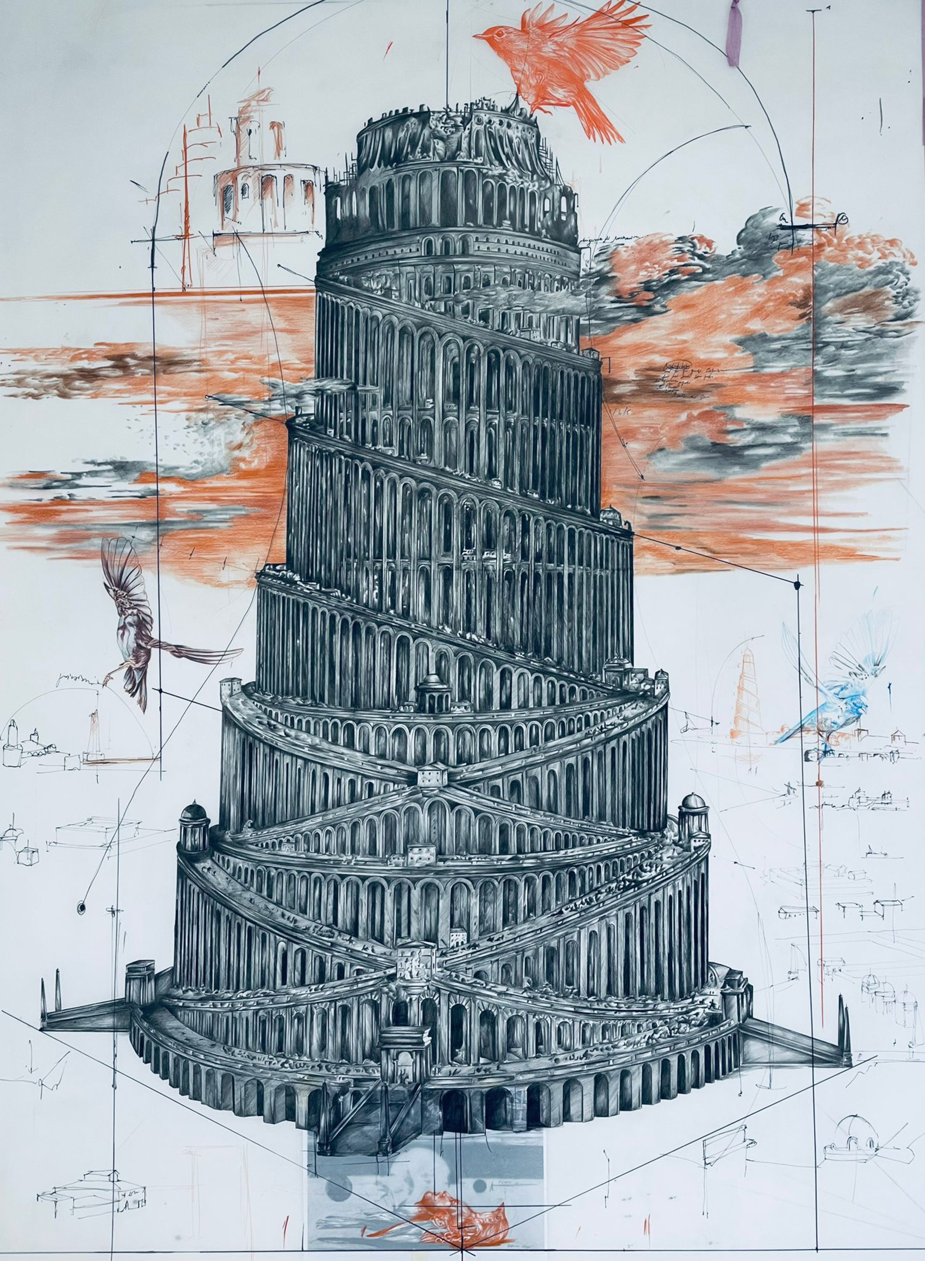 FABRIZIO COTOGNINI, BABELE, 2024  160 X 120 CM PENCIL AND CRAYON ON DURA-LAR  COURTESY THE ARTIST AND BUILDING MILANO
