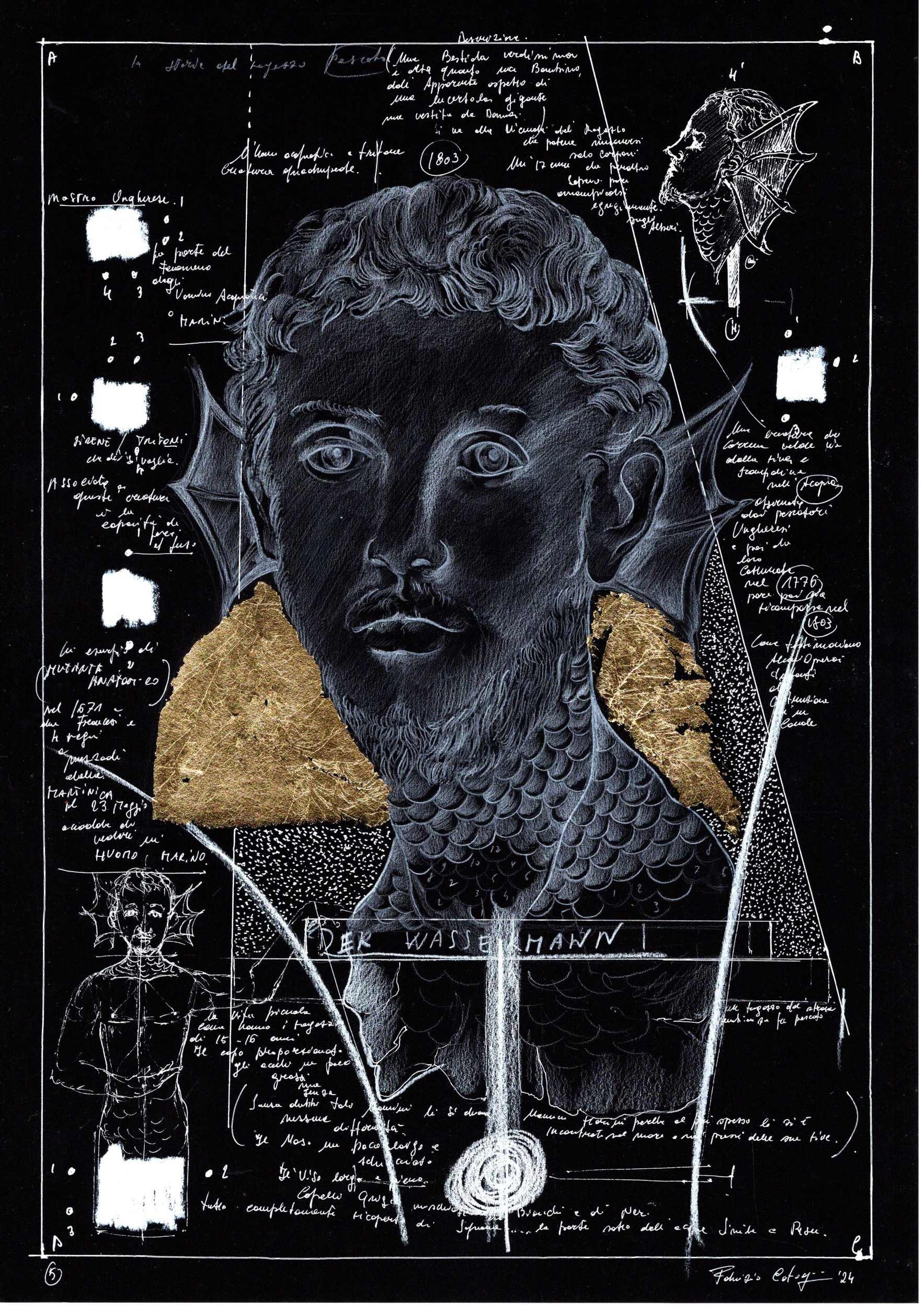 Fabrizio Cotognini Sehnsucht N 5  42 x 30 cm, biacca and gold leaf on black french paper  courtesy the artist and Building Milano