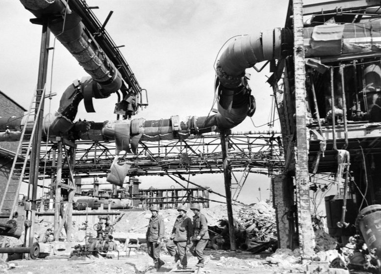 Wreckage at Ludwigshaven, bomb-damaged bldgs. at the I.G.  | Farben industrial plant, April 1945, Germany.   Photo by Margaret Bourke-White/The LIFE Picture Collection/Getty Images